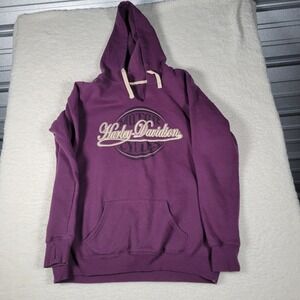 Harley-Davidson Hoodie Women L Purple Wind River Lawton OK Graphic Biker V-Neck